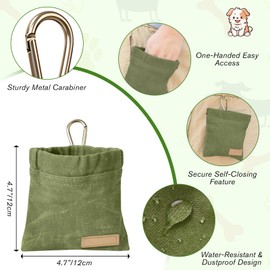 VTOPVMAX Dog Treat Pouch with Training Clicker, Treat Pouches for Pet Training, Cotton and Linen Dog Training Treat Pouch (Green)
