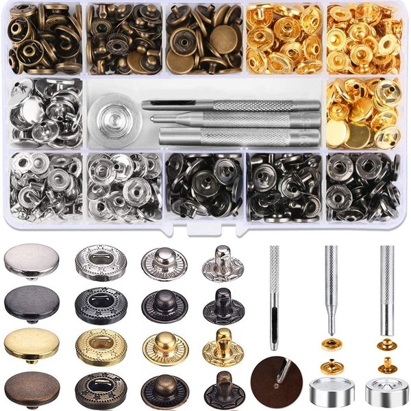 HAUSPROFI 120pcs Snap Fasteners Kit, Metal Snaps Buttons Set Rust