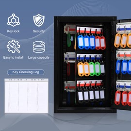 Dalmbox Key Cabinet with Key Lock, Key Storage Box Wall Mount, Steel Security Locking Key Lock Box with Adjustable Key Shelves, 60 Key Hooks and Colored Key Tag Labels, 13.8 x 8.7 x 4 inch, Black