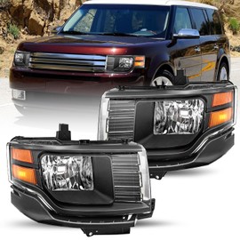 JSBOYAT Headlight for 2009 2010 2011 2012 Ford Flex SE SEL Halogen Headlamp Right Passenger Side & Left Driver Side Black Housing with Amber Reflector