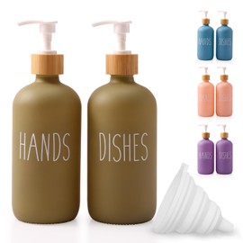 Loochica Sage Greem 2 Pack Glass Soap Dispenser Set, Hand and Dish Glass Soap Dispensers for Kitchen Sink, Kitchen Soap Dispenser Set Suitable for Kitchen Décor