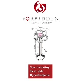 Forbidden Body Jewelry 16g 6-8mm Surgical Steel Tragus, Helix, Cartilage and Labret Stud with CZ Centered Flower Top, Metal, cubic-zirconia