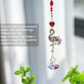 H&D HYALINE & DORA Flamingo Colorful Crystal Rhinestones Suncatcher Window Hang Pendant, Hanging Crystals for Windows,Christmas Tree,Wedding Decor
