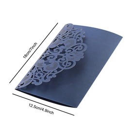 10PCS Wedding Invitations Cards with Ribbon, European Style Laser Cut Wedding Invitations Kit Holiday Greeting Card with Blank Cardstock & Hollow Flora Design by Giveme5 (Navy Blue with Ribbon)
