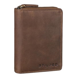 STILORD 'Giannis' Mini Leather Wallet Men's RFID Wallet Portrait Format Wallet Small with Zip Vintage Genuine Leather Wallet, Crete - Brown, coin purse