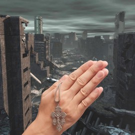 Pardon Cross Necklace with Stainless Steel Rosary Beads, Christian Easter Gifts, Cruz Del Perdon Catolica with St Benedict and Milagrosa Medal,Rood Del Perdon,Regalo Religioso Católico De Para Hombres Y Mujeres