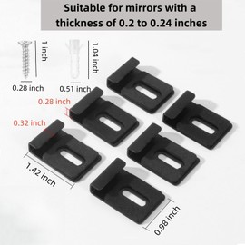 LOLOLE 6 PCS Metal Mirror Holder Kit, Heavy Duty Mirror Hanger Clips with Rubber Pads Screws, Wide Channel Frameless Hardware Hanger for Mounting Wall Mirror Billboard Displays, Black