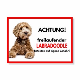 Labradoodle Freilaufender Hund Dog Sign Saying Door Sign Dog Sign Warning Sign Gift Idea Safety Sign Dog Private Property Dog Warning Warning