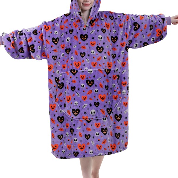Easy-Going Oversized Flannel Wearable Blanket Hoodie for Adults, One Size