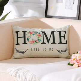 JOTOM Cushion Covers 30x50cm Set of 2 Love Home Outdoor Throw Pillow Case Romantic Square Linen Cushion Pillowcases Home Decorative for Couch Outdoor Sofa Bedroom Living Room (Home Love, 12"x20")