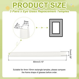 PATIKIL 3 Pairs Eye Glass Replacement Temples, Silicone Anti-Slip Eyeglass End Tips Glasses Retainers Fits 5x2.5mm for Rectangle Thin Metal Eyeglass Sunglasses Temple, White