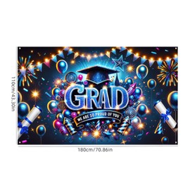 BlissYard Graduation Banner 71x43 inch Congratulations Class of 2025 Graduate Backdrop Decorations Congrats Grad Banner Sparkling Grad Cap Balloons Fireworks for Graduation Party Decor - Blue