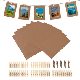 50 Pack Paper Picture Frames 4x6, 4x6 Photo Paper Holders DIY with Clips and Rope, Foam Picture Frames Cardstock Cardboard Hanger Kit Photo Banner for Crafts Display Wall Decor Party Supplies, Kraft
