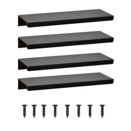Pack of 4 Furniture Handles, Hidden Door Handles, Cabinet Handles, Aluminium Drawer Handles, Hidden Handles, Invisible Furniture Handles, Kitchen Handles - Black, 15 cm (Right Angle Edge)