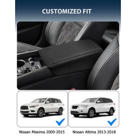 Center Console Cover for Nissan Maxima Accessories 2016-2023, Vinyl Leather Middle Console Cover, Car Armrest Protector, Anti-Scratch, Black with Gray Stitching