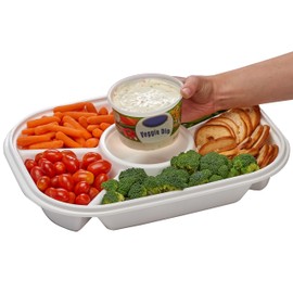 Buddeez Jumbo Divided Serving Tray with Lid - Includes 6 Bins for Party Platter, Snackle Box Container, Fruit and Veggie Tray, Chip