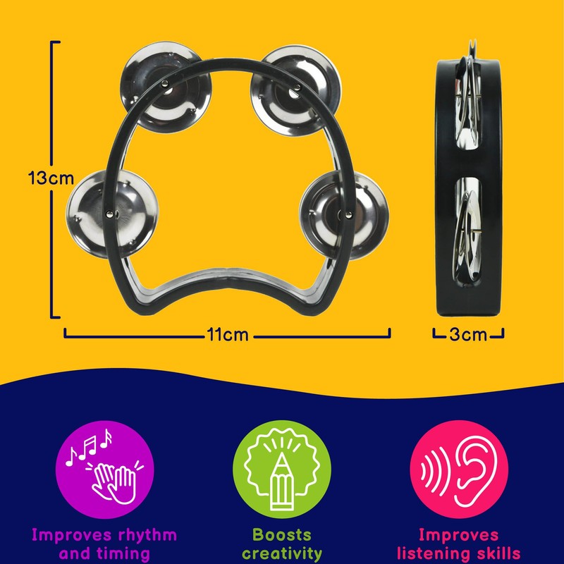 A-Star Small Half Moon Plastic Cutaway Design Tambourine, 4 Single