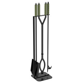 Stanbroil 3Pcs Fire Pit Tools Set, 40" Fire Poker and Fire Log Tongs Shovel, Wrought Iron Large Fireplace Tools Set with Metal Base and Rubber Handle for Campfire Bonfire