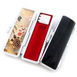 Seal Case, Premium Cow Leather Case, Black, Crane Turtle (0.5 - 0.6 inches (13.5 - 15 mm) with Vermilk, For Bank Seals