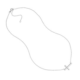 JewelryWeb 925 Sterling Silver Rhodium Plated Side ways Adjustable 0.01 Dwt Diamond Religious Faith Cross Necklace 18 Inch Pendant-Necklace for Women