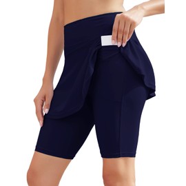 WOWENY Womens Swim Skirt High Waisted Swimsuit Built-in Swim Bikini Bottoms(A-Navy, 3X-Large)