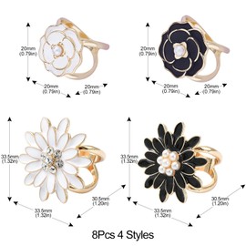 Airssory 8 pcs 4 Styles Butterfly Daisy Golden Alloy Enamel Scarf Buckle Rings Elegant Rhinestone Clasps Holder for Scarf Cloth Wedding Party Banquet