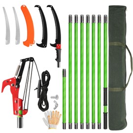 Manual Pole Saw,26 FT Tree Pole Pruner,Manual Branches Trimmer Tree Branch Garden Tools Loppers Hand Pole Saws Extendable Height Adustable System for Sawing and Shearing (Green)