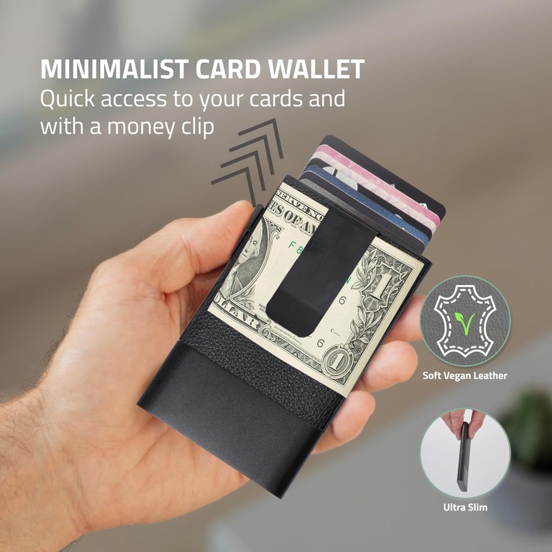 Fidelo Minimalist Men's Wallet with Money Clip - RFID Blocking,