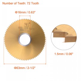 sourcing map Circular Saw Blade 63 mm (2-1/2 Inch) Diameter 1.5 mm Thick 72 Teeth Milling Cutter Made of M35 High Speed Steel (HSS) with 16 mm Mandrel for Wood PVC and Aluminium Cutting