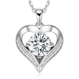 LOVE&LOVE Moissanite Heart Necklaces for Women,1CT/2CT Imitation Diamond Necklace,18K White Gold Plated Sterling Silver Heart Necklace，Women's Jewelry Gift for Her Wife Birthday Anniversary