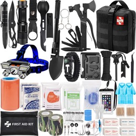 GPUSFAK Emergency Survival Kit and First Aid Kit, Camping First Aid Survival Kit with Molle Pouch for Preparedness Outdoor Adventure, Black