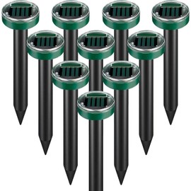 10pk Mole Repellent for Lawns Ultrasonic Solar Powered Outdoor Waterproof for Gardens Yards Moles Gophers Voles and Snakes Sonic Spikes Stakes Chaser