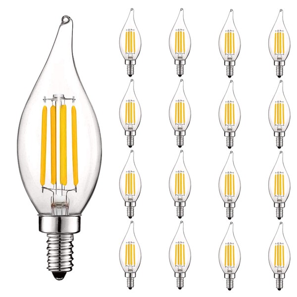 LUXRITE Vintage Candelabra LED Bulb 60W Equivalent, 550 Lumens, 3000K