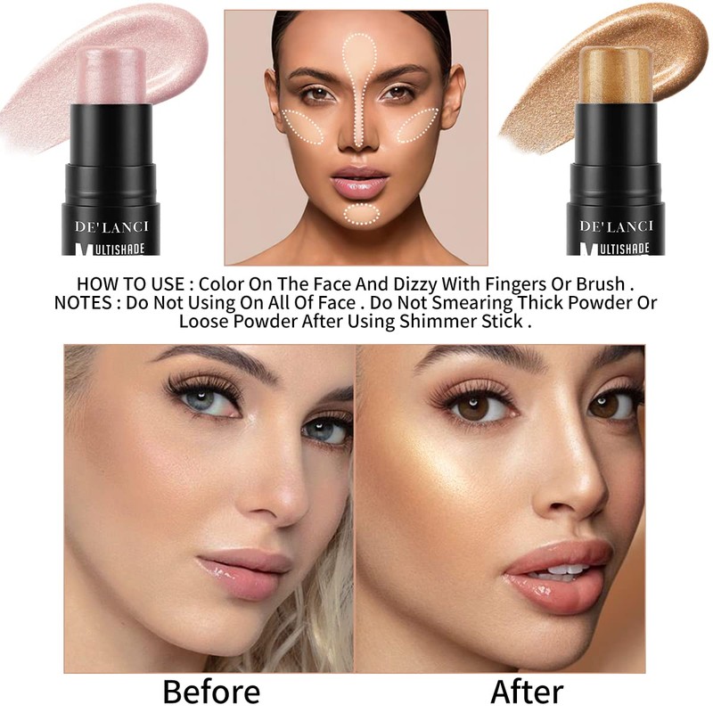 2023 3-in-1 Cream Highlighter Stick with Integrated Brush, Waterproof and