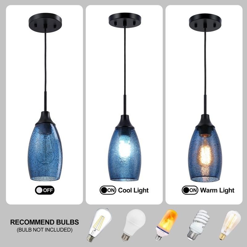 Viinew Mini Glass Pendant Light 1-Pack Handblown Clear Dark Blue