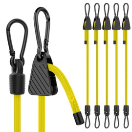 Bungee Cords with Hooks, 48 Inch Adjustable Yellow Bungee Cords with Carabiner Heavy Duty Outdoor, 8mm Thick Easy to Adjust Bungee Rope UV Resistant for Truck Bed, Bike Rack, Camping, 6 Pack