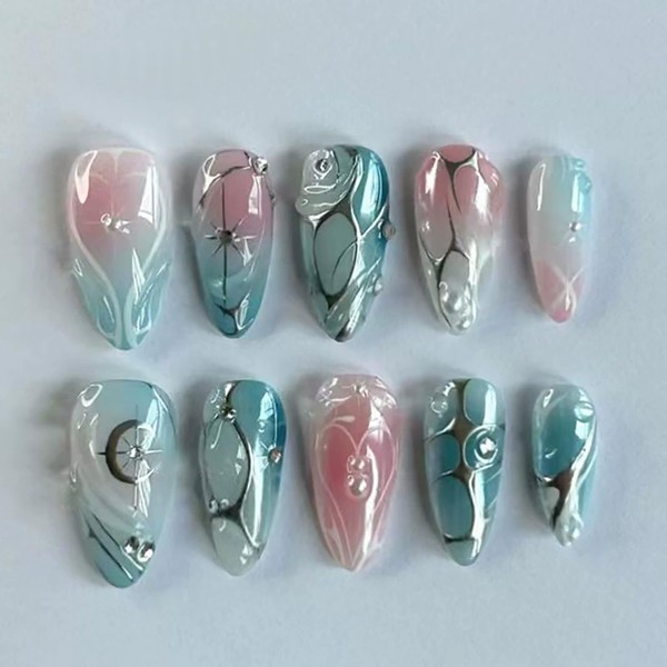 Almond Press on Nails Medium Fake Nails Ombre Pink False
