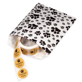 N 20 Bags of our White 5" x 7" Paw-Print Pattern Flat Paper Gift Bags for Sales/Treats/Parties Cookies/Gifts