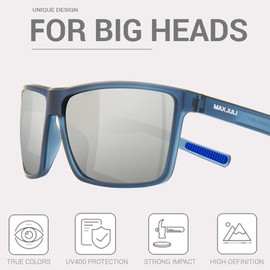 MAXJULI Polarized Big Sunglasses for Men Women with Big Heads UV 400 Protection (fit XL size) Silver