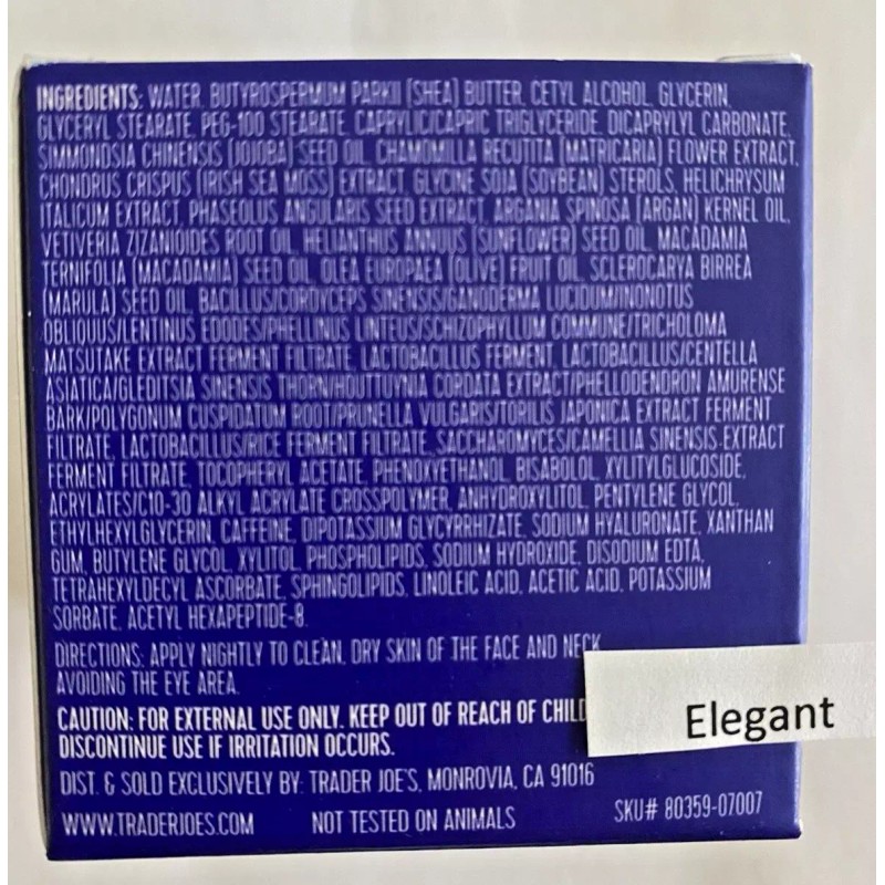 Trader Joe’s Night Cream Irish Sea Moss Extract Fermented Mushroom