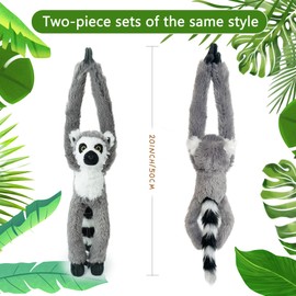 2 Pcs 50CM realistic hanging plush animal-filled lemur toys with hands and feet Parent-child knot , Lemur soft long plush jungle party decoration curtain storage toys Stuffed Animals for Kids 4-8