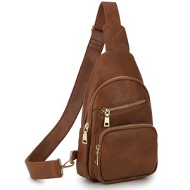 VX VONXURY Sling Bag for Women, PU Leather Crossbody Fanny Packs, Multipurpose Chest Bag with Adjustable Strap Travel Hiking Cycling Sports Brown