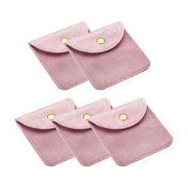 PATIKIL 8x8cm Jewelry Pouches with Snap Button, 5 Pack Velvet Jewelry Pouches Portable Soft Storage for Necklace Bracelet Earring Watch Rings Brooch, Pink