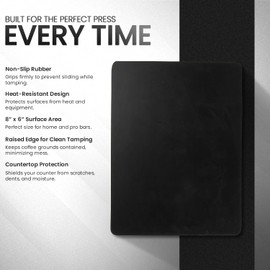 Rattleware Premium Tamping Mat - Non-Slip Espresso Packing Surface, Heatproof, Durable Rubber, Protects Countertops, Kitchen & Coffee Bar Essential, Suitable for Home & Commercial Use (8" x 6")