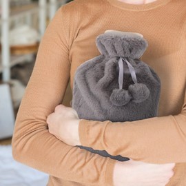 Vencier Large 2L Hot Water Bottle with Plush Cover & Bobble - Durable, Washable Heating Pad for Body Pain Relief & Cosy Nights - Perfect for Aches, Pains, and Thoughtful Gifts (Grey Plush)