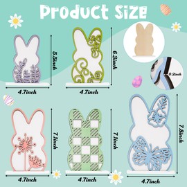 CNhoqc 5pcs Spring Colorful Bunny Wooden Table Topper Centerpiece Decorations Cute Bunny-Shaped Single-Sided Detachable Tabletopper Desk Decor for Happy Spring Party Favor Supplies (5 Designs)