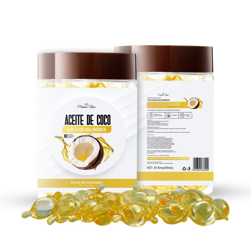 PLATINUMMAX Aceite de Coco con Ácido Hialurónico | 30 Ampolletas,