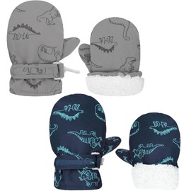 ENBAOHUI Baby GlovesToddler Snow Glove Waterproof Mittens Fleece Lined Winter Warm Glove Kids Snow Infant Ski Mitten for Baby Boys Girls Navy Blue Dino/Grey Dino 2-4T