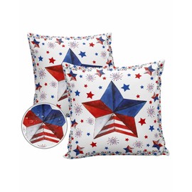 4th of July Outdoor Pillow Covers 18x18inch Set of 2, Polyester Waterproof Throw Pillow Covers Garden Cushion Decorative Case for Patio Couch Memorial Day Decoration, Patriotic Star American USA Flag