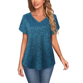 MISS FORTUNE Womens Short Sleeve Shirts Plus Size Yoga Running Workout Tulip Sleeve Quick Drying Athletic Top Blue L